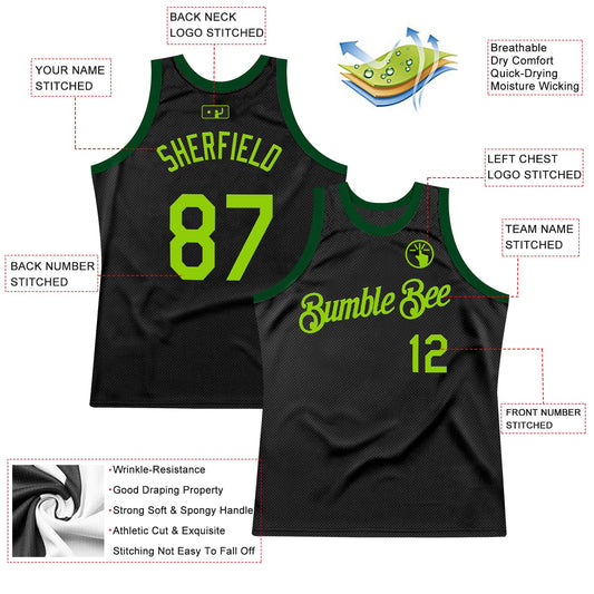 Custom Black Neon Green-Green Authentic Throwback Basketball Jersey - Sky-Custom