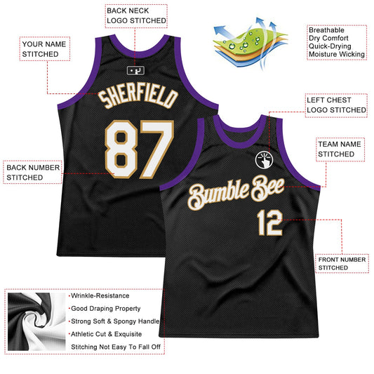 Custom Black Old Gold-Purple Authentic Throwback Basketball Jersey - Sky-Custom