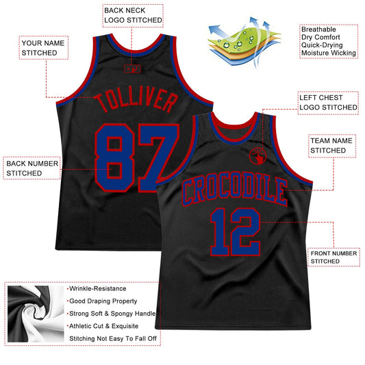 Custom Black Royal-Red Authentic Throwback Basketball Jersey - Sky-Custom