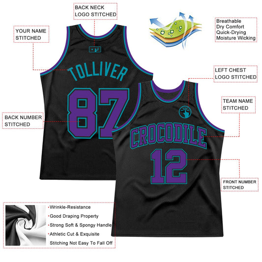 Custom Black Purple-Teal Authentic Throwback Basketball Jersey - Sky-Custom