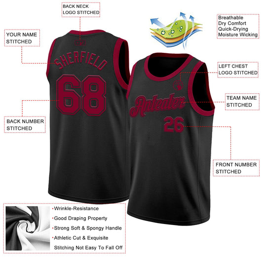 Custom Black Maroon Authentic Basketball Jersey - Sky-Custom