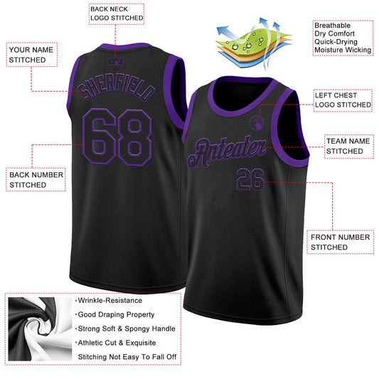 Custom Black Purple Authentic Basketball Jersey - Sky-Custom