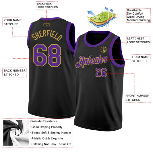 Custom Black Purple-Old Gold Authentic Basketball Jersey - Sky-Custom