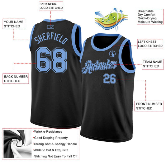 Custom Black Light Blue Authentic Basketball Jersey - Sky-Custom