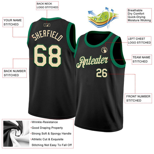 Custom Black Cream-Green Authentic Basketball Jersey - Sky-Custom