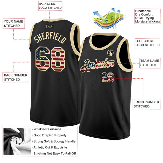 Custom Black Vintage USA Flag-Cream Authentic Basketball Jersey - Sky-Custom