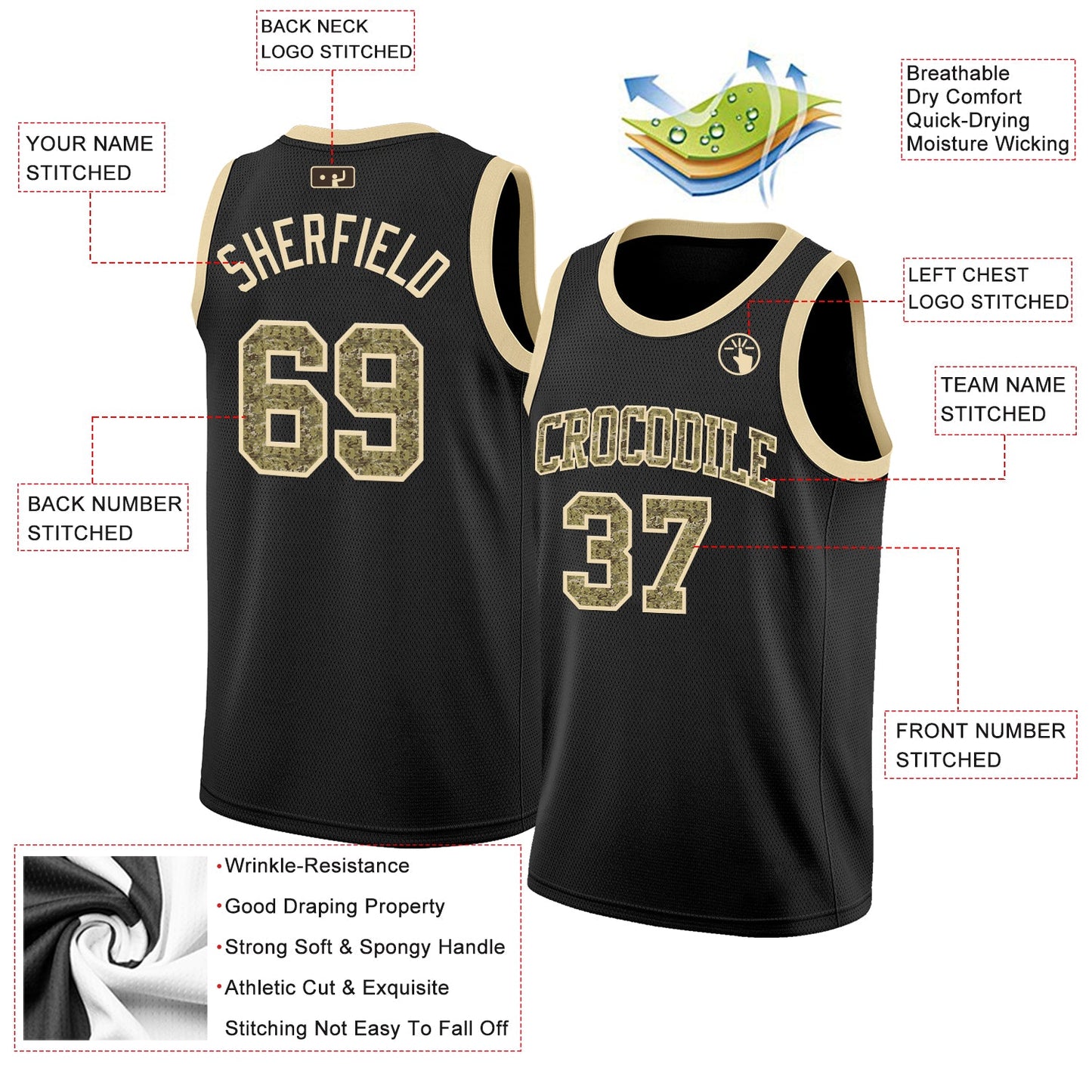 Custom Black Camo-Cream Authentic Basketball Jersey - Sky-Custom