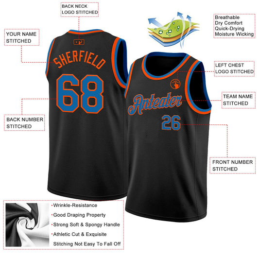 Custom Black Blue-Orange Authentic Basketball Jersey - Sky-Custom