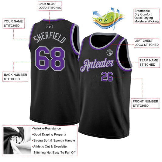 Custom Black Purple-Gray Authentic Basketball Jersey - Sky-Custom