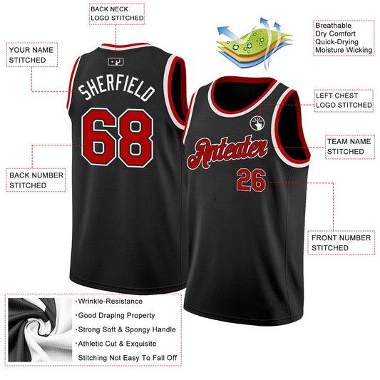 Custom Black Red-White Authentic Basketball Jersey - Sky-Custom