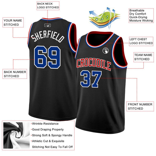 Custom Black Royal White-Red Authentic Basketball Jersey - Sky-Custom