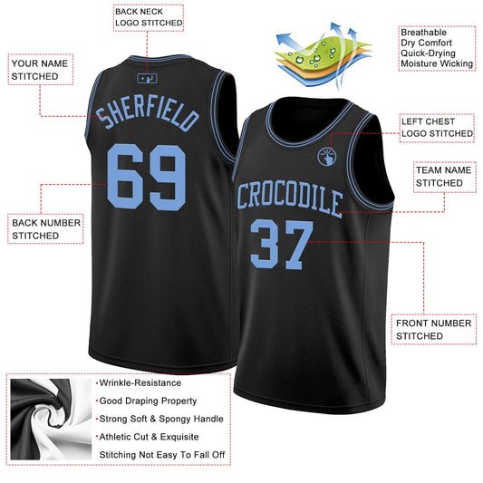 Custom Black Light Blue Authentic Basketball Jersey - Sky-Custom