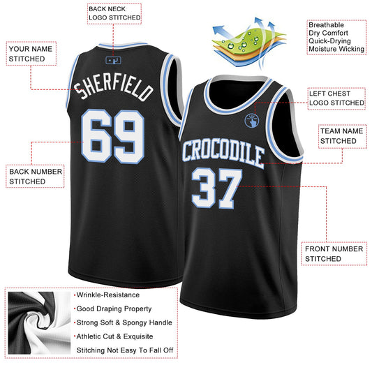 Custom Black White-Light Blue Authentic Basketball Jersey - Sky-Custom
