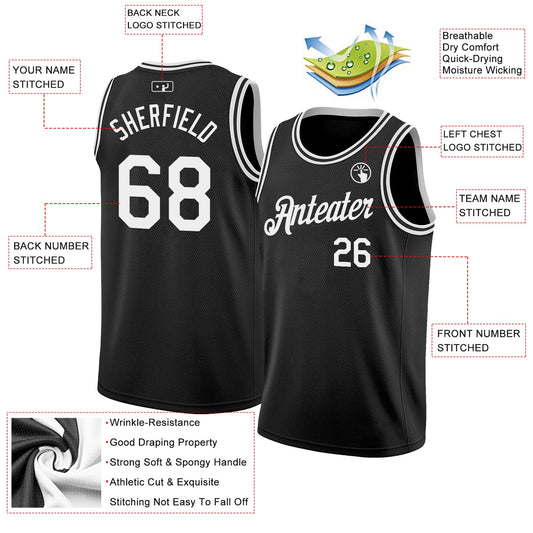 Custom Black White Authentic Basketball Jersey - Sky-Custom
