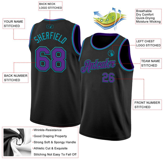 Custom Black Purple-Teal Authentic Basketball Jersey - Sky-Custom