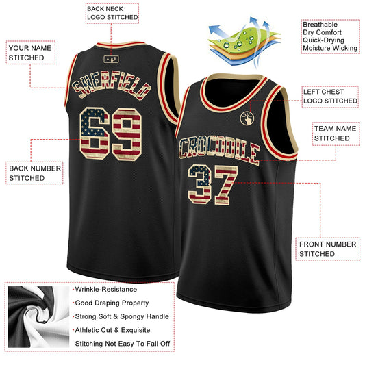 Custom Black Vintage USA Flag Cream-Red Authentic Basketball Jersey - Sky-Custom