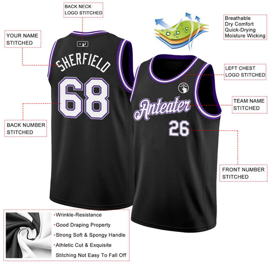 Custom Black White Purple-Gray Authentic Basketball Jersey - Sky-Custom
