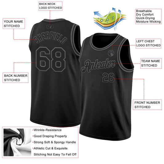 Custom Black Steel Gray Authentic Basketball Jersey - Sky-Custom