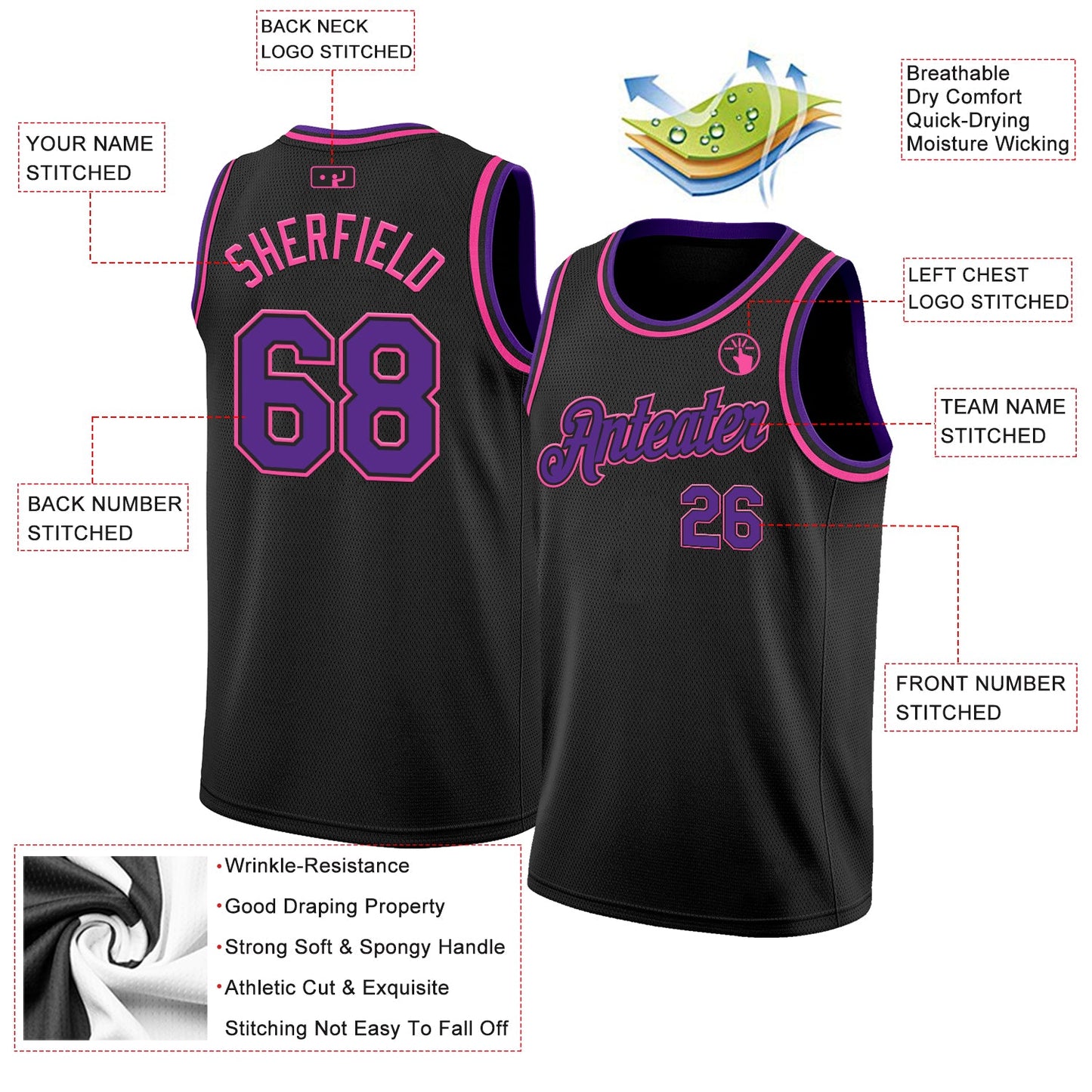 Custom Black Purple-Pink Authentic Basketball Jersey - Sky-Custom
