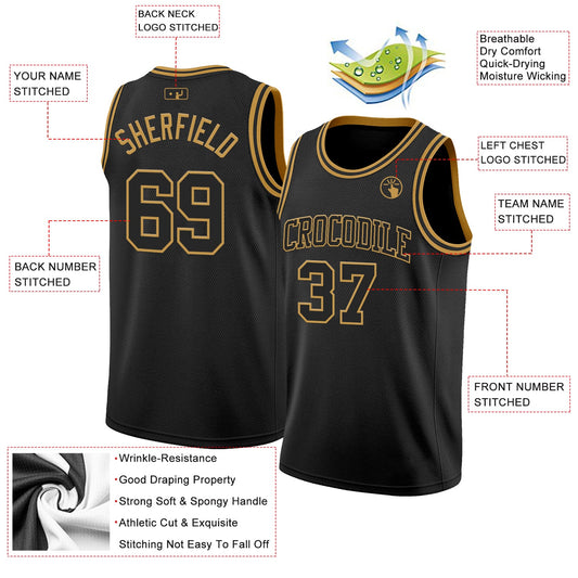 Custom Black Old Gold Authentic Basketball Jersey - Sky-Custom