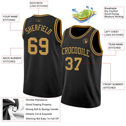 Custom Black Old Gold Authentic Basketball Jersey - Sky-Custom