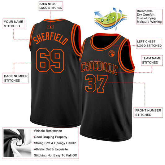 Custom Black Orange Authentic Basketball Jersey - Sky-Custom