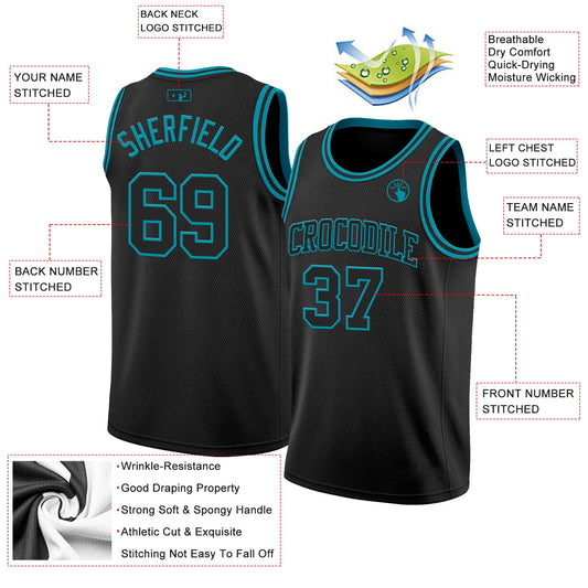 Custom Black Teal Authentic Basketball Jersey - Sky-Custom