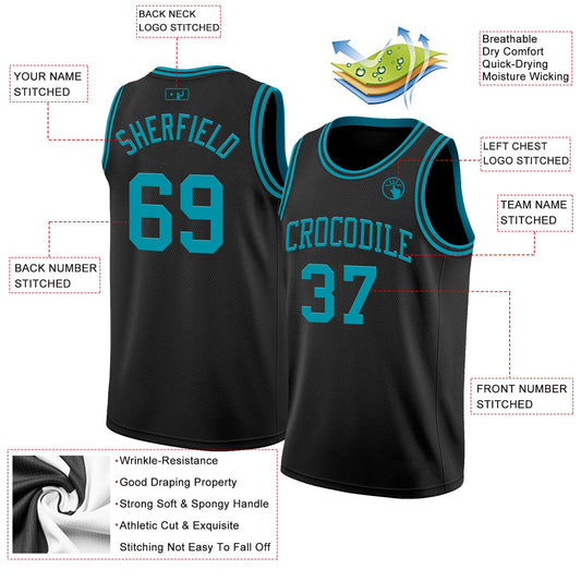 Custom Black Teal Authentic Basketball Jersey - Sky-Custom