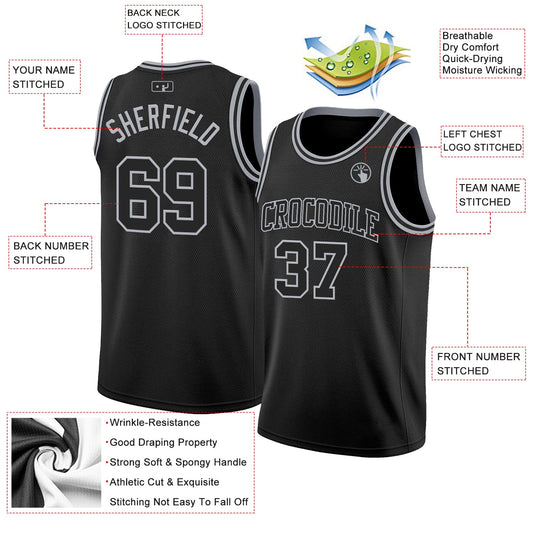 Custom Black Gray Authentic Basketball Jersey - Sky-Custom