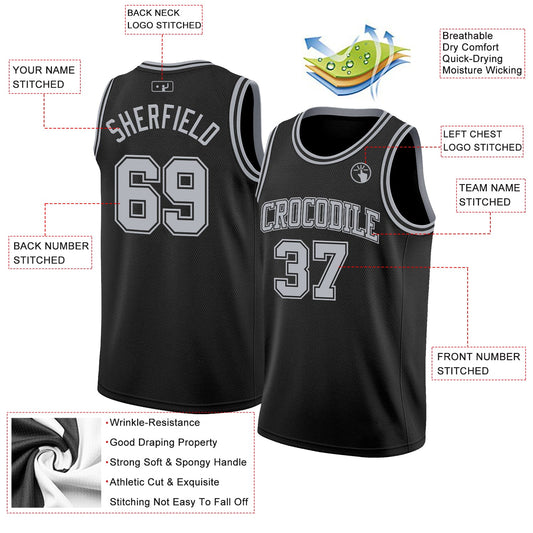 Custom Black Gray Authentic Basketball Jersey - Sky-Custom