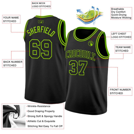 Custom Black Neon Green Authentic Basketball Jersey - Sky-Custom