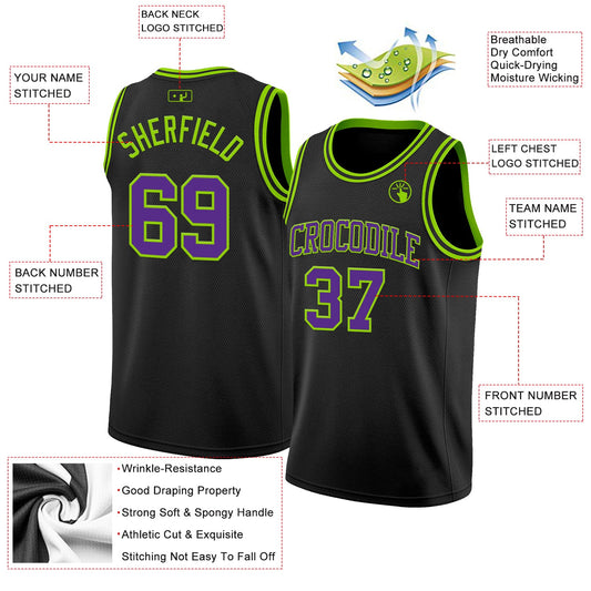 Custom Black Purple-Neon Green Authentic Basketball Jersey - Sky-Custom