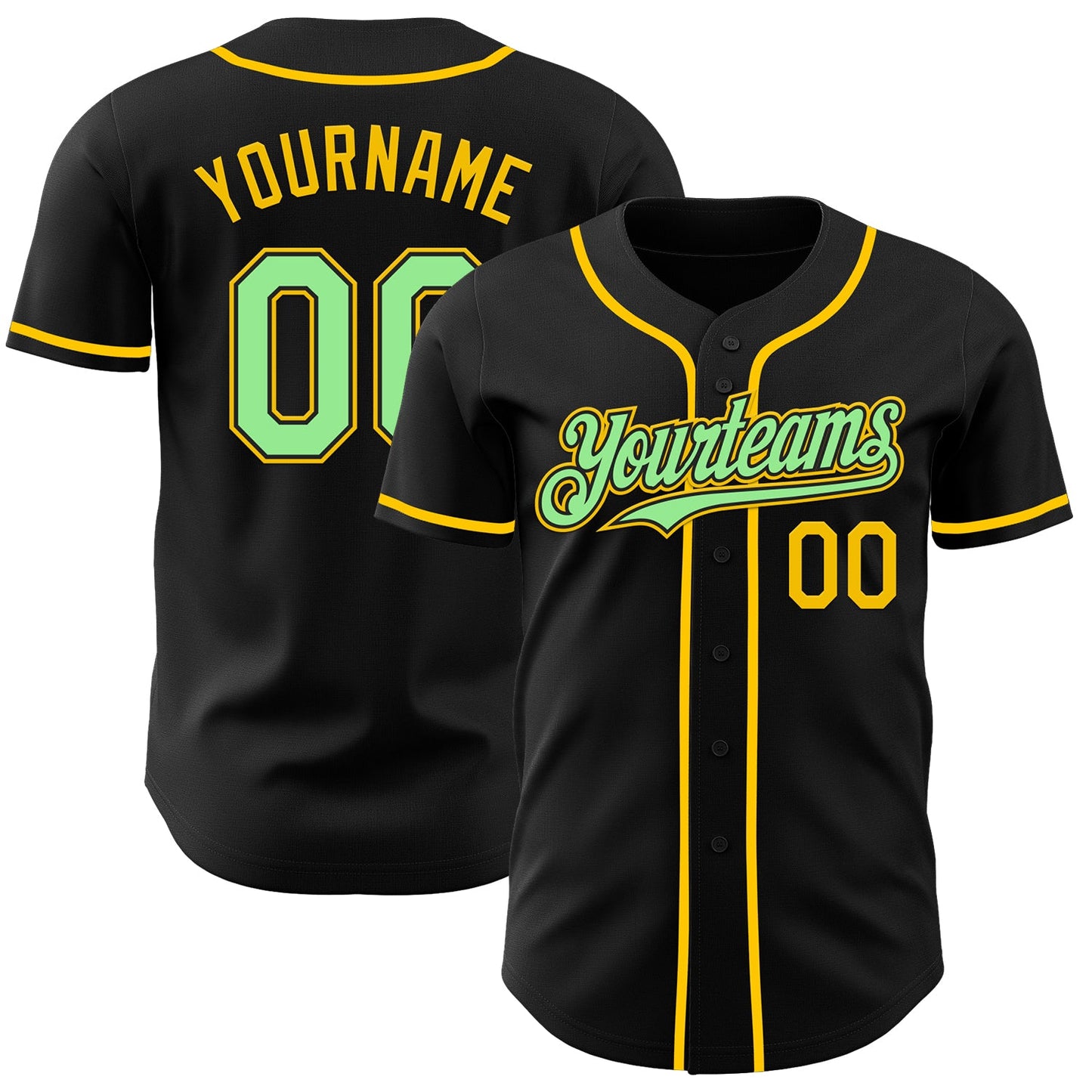 Custom Black Pea Green-Yellow Authentic Baseball Jersey - Sky-Custom