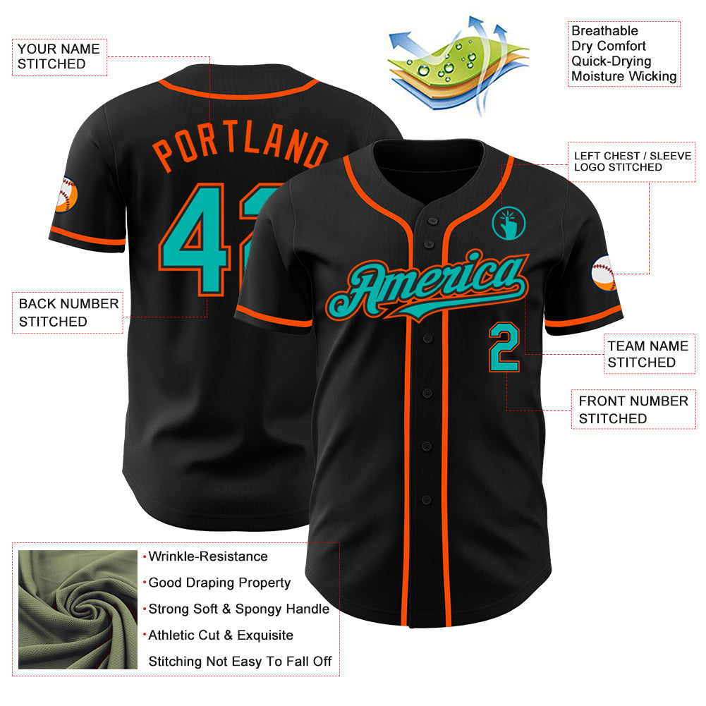 Custom Black Aqua-Orange Authentic Baseball Jersey - Sky-Custom