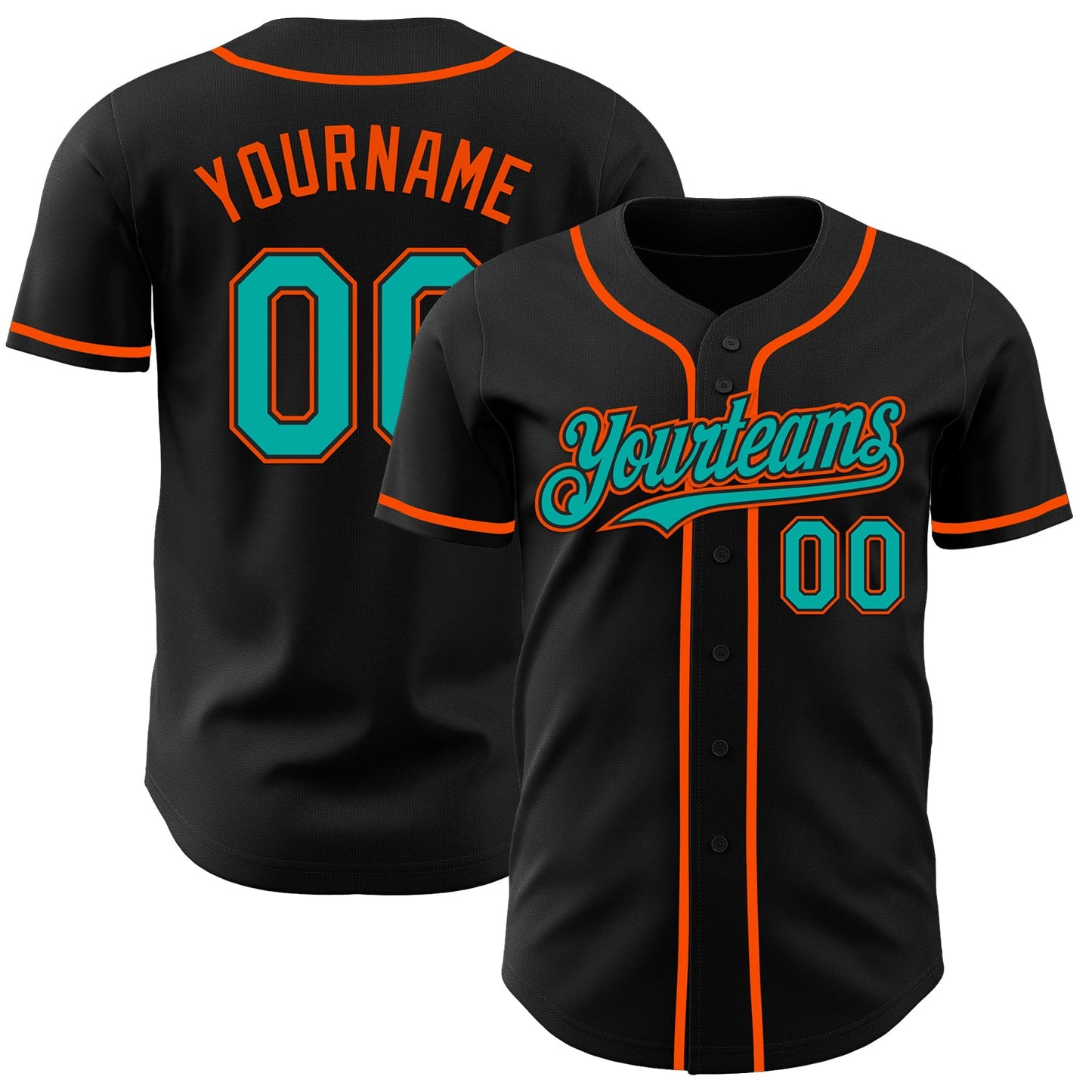 Custom Black Aqua-Orange Authentic Baseball Jersey - Sky-Custom