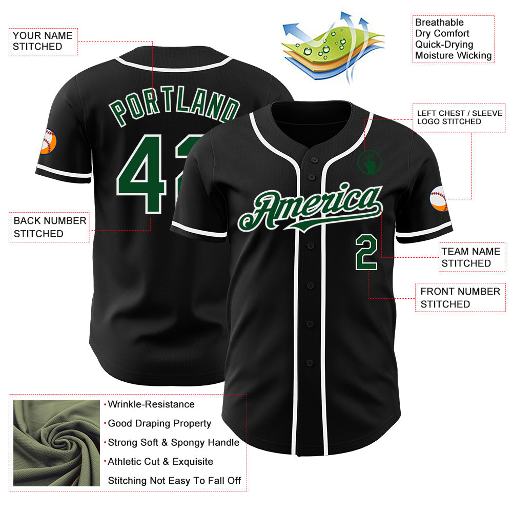 Custom Black Green-White Authentic Baseball Jersey - Sky-Custom
