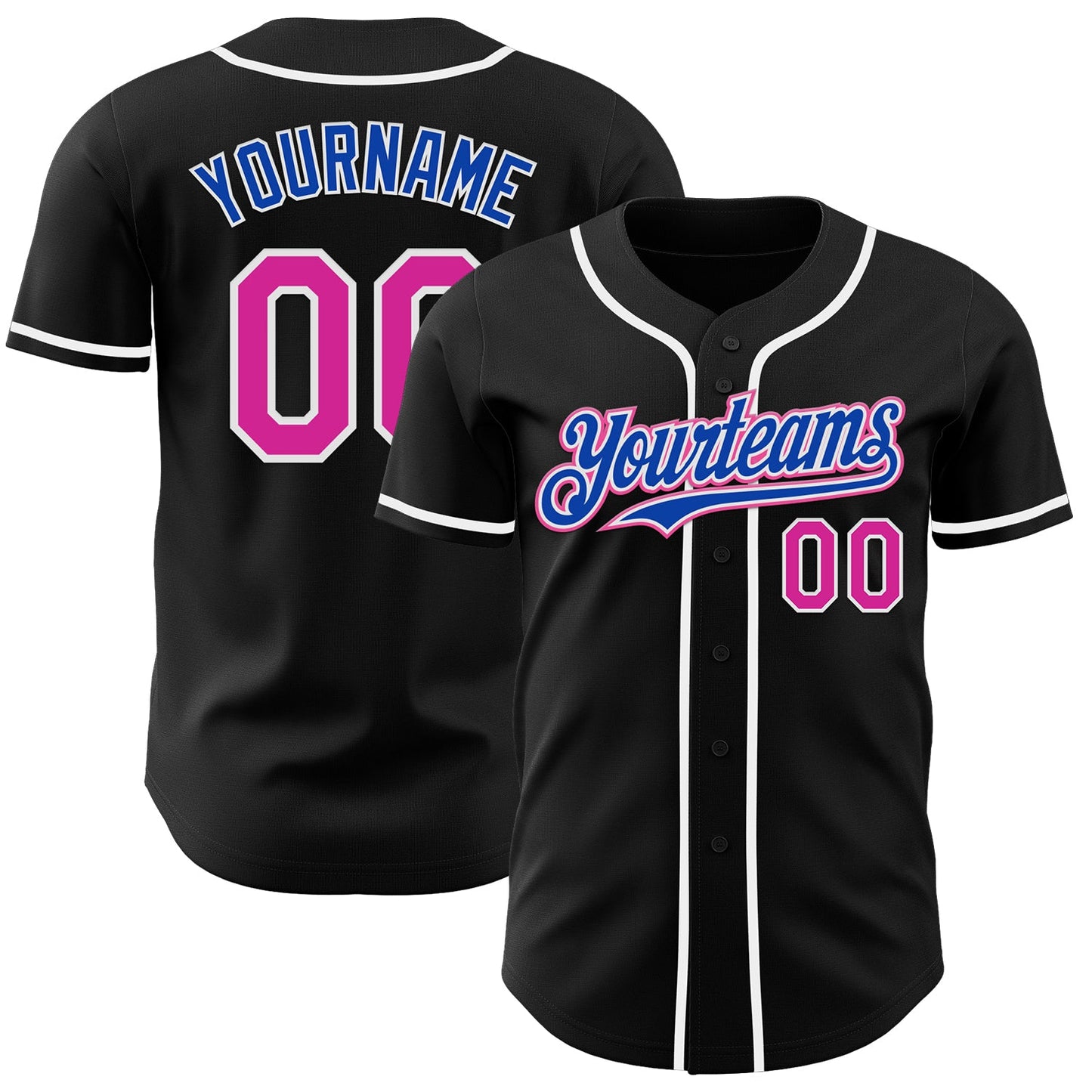 Custom Black Deep Pink Thunder Blue-White Authentic Baseball Jersey - Sky-Custom
