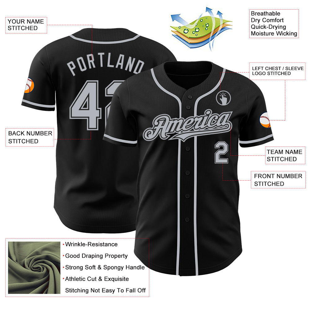 Custom Black Gray Authentic Baseball Jersey - Sky-Custom