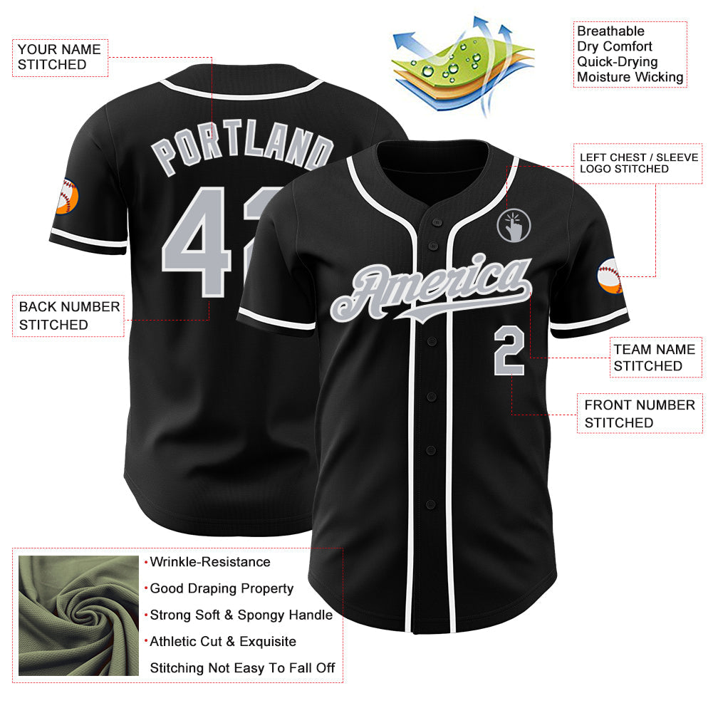 Custom Black Gray-White Authentic Baseball Jersey - Sky-Custom