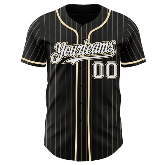 Custom Black Cream Pinstripe White Authentic Baseball Jersey - Sky-Custom