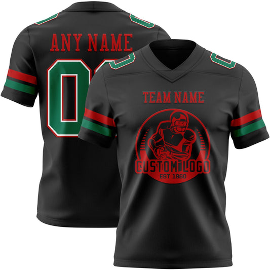 Custom Black Kelly Green White-Red Mesh Authentic Football Jersey - Sky-Custom