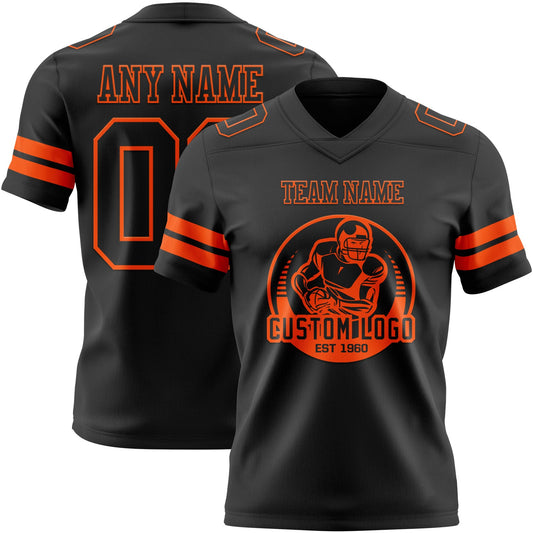 Custom Black Orange Mesh Authentic Football Jersey - Sky-Custom