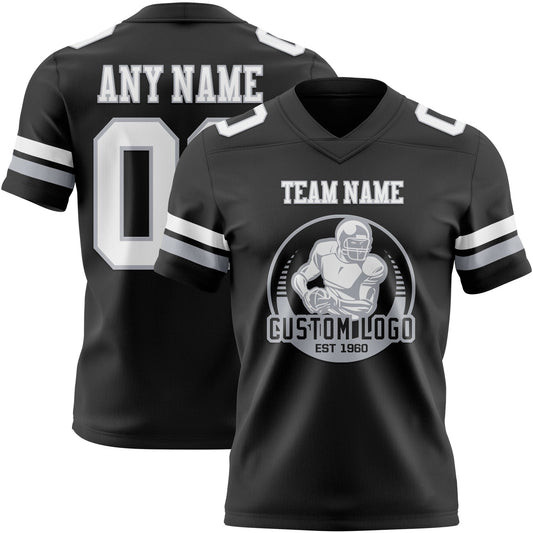 Custom Black White-Gray Mesh Authentic Football Jersey - Sky-Custom