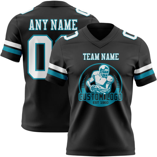 Custom Black White-Teal Mesh Authentic Football Jersey - Sky-Custom