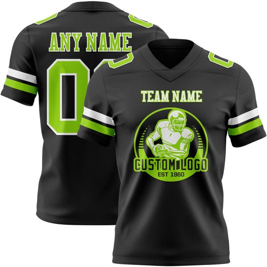 Custom Black Neon Green-White Mesh Authentic Football Jersey - Sky-Custom