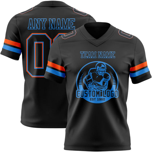Custom Black Powder Blue-Orange Mesh Authentic Football Jersey - Sky-Custom
