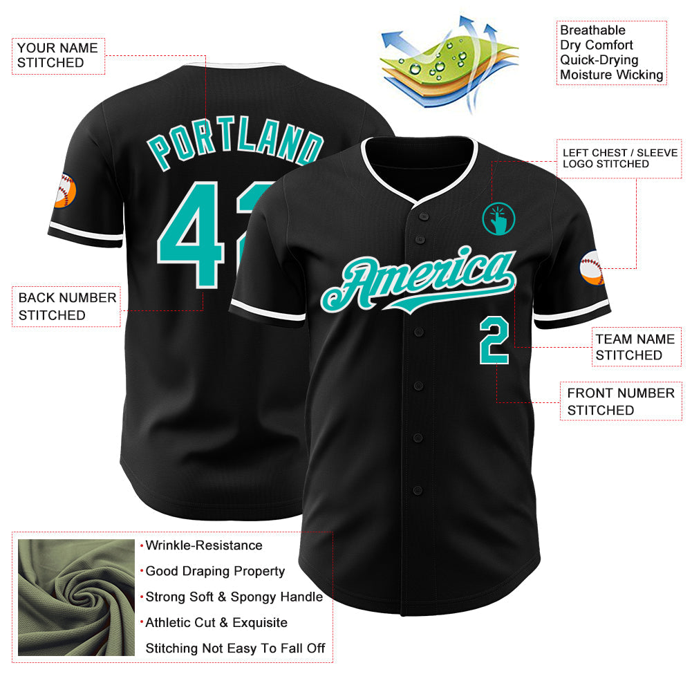 Custom Black Aqua-White Authentic Baseball Jersey - Sky-Custom