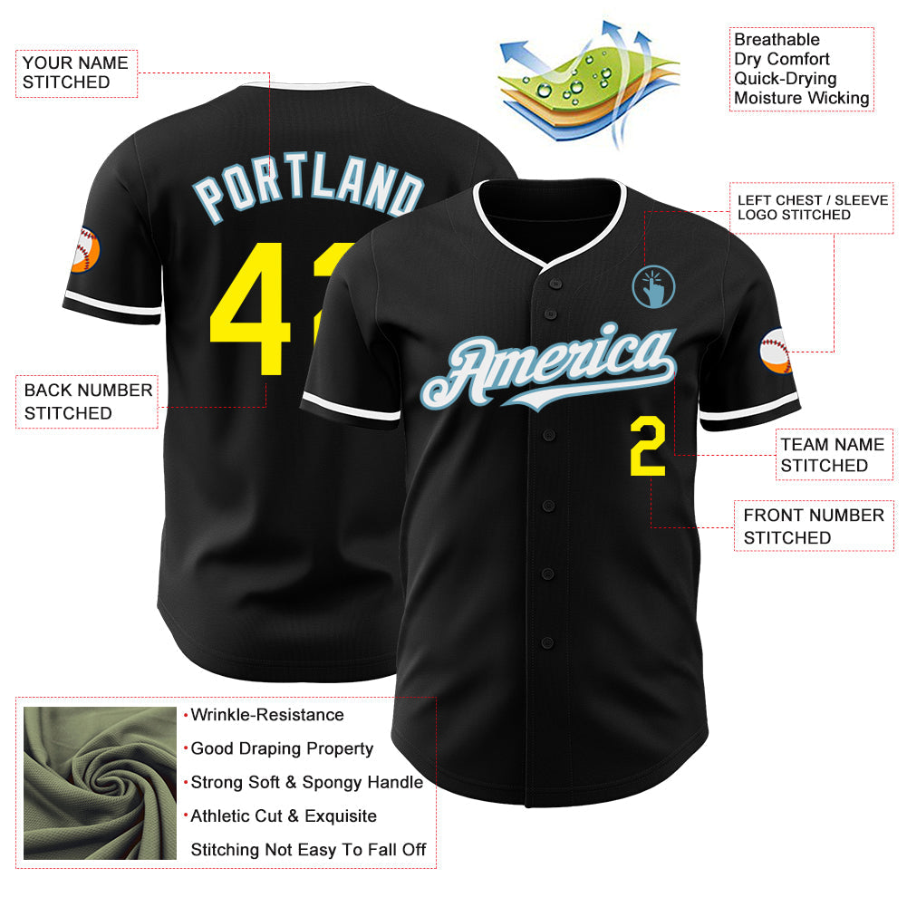 Custom Black Light Yellow Shadow Blue-White Authentic Baseball Jersey - Sky-Custom