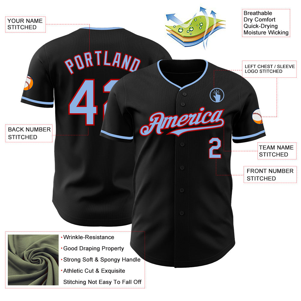 Custom Black Light Blue-Red Authentic Baseball Jersey - Sky-Custom