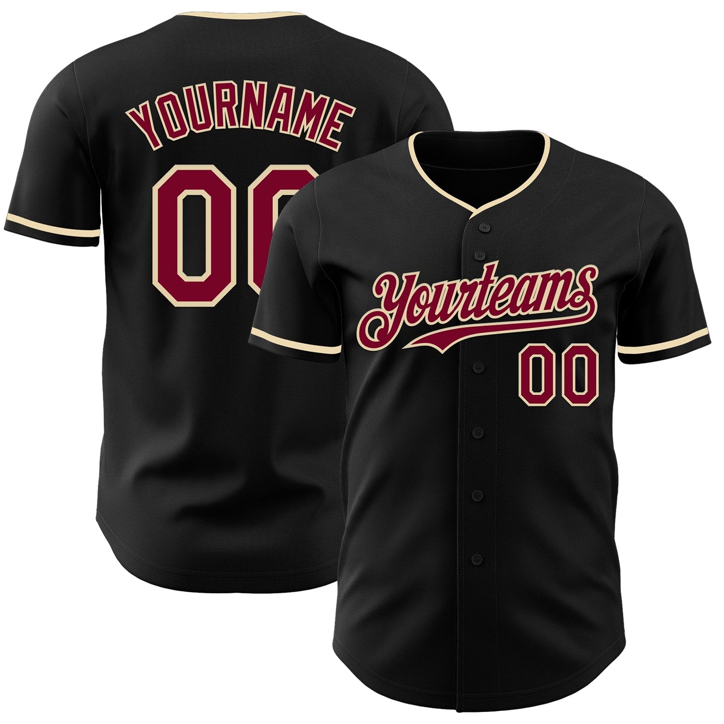 Custom Black Maroon-Cream Authentic Baseball Jersey - Sky-Custom